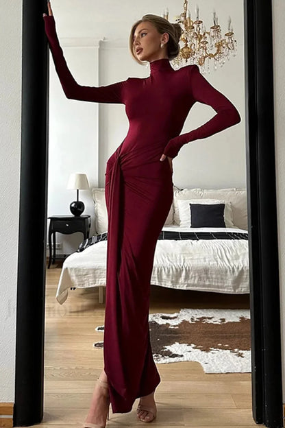 High Neck Patchwork Tie Maxi Dress