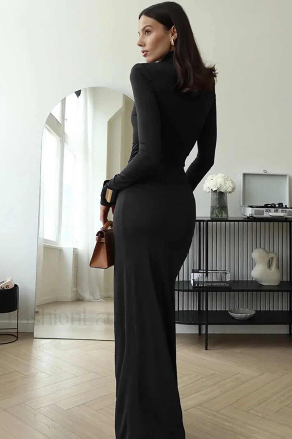 High Neck Patchwork Tie Maxi Dress