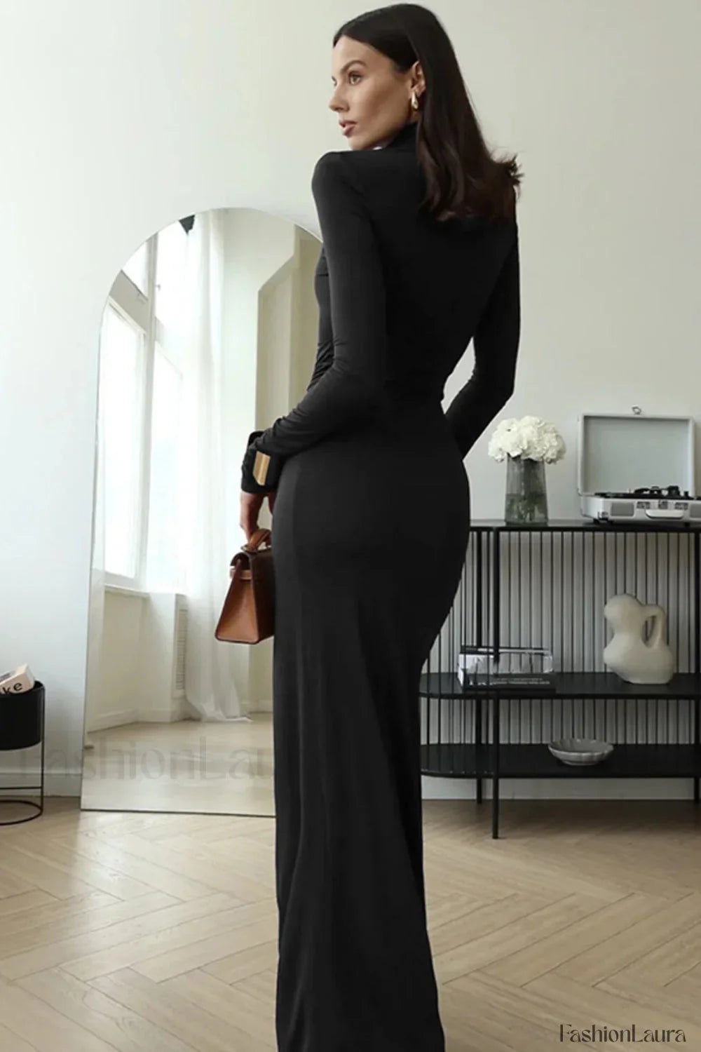 High Neck Patchwork Tie Maxi Dress