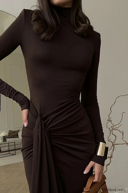 High Neck Patchwork Tie Maxi Dress