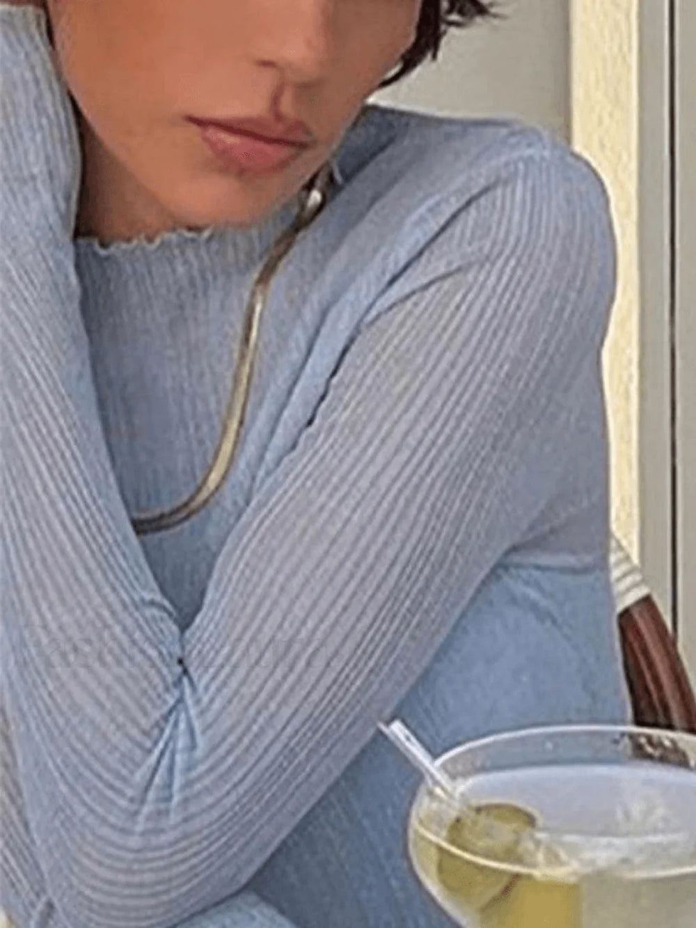 High Neck Semi Sheer Knit Top Tops&Tees