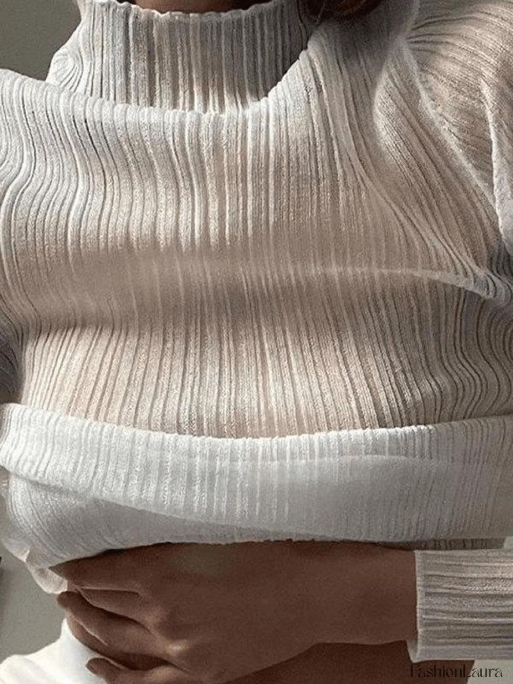 High Neck Semi Sheer Knit Top Tops&Tees