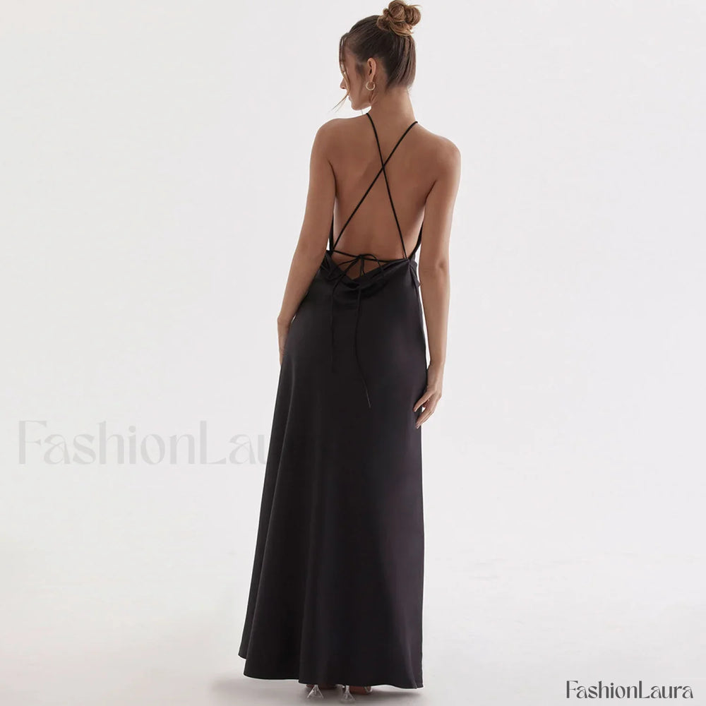 High Split Sleeveless Evening Maxi Dress Black L / Black Party Dresses L