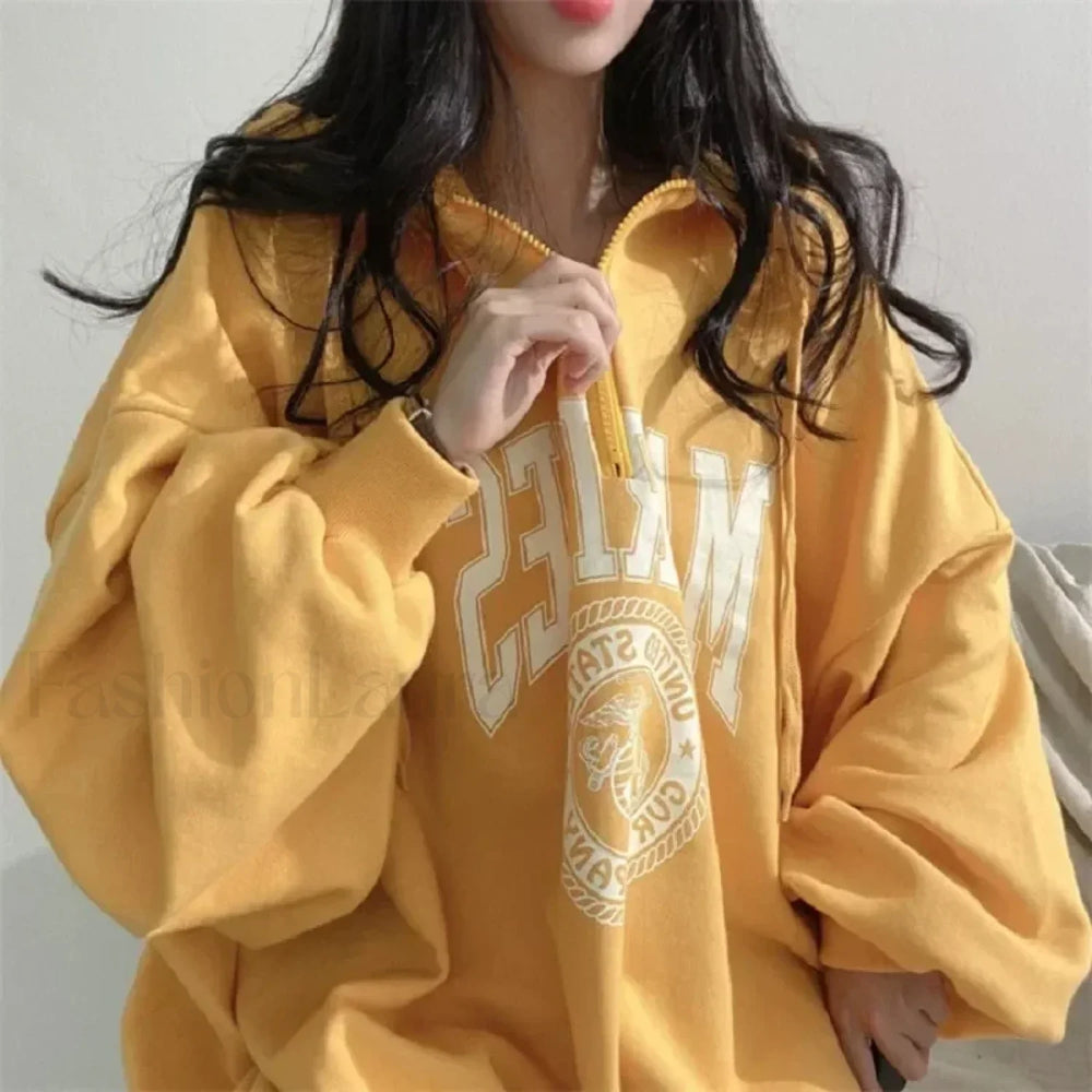 High Street Hip Hop Letter Prints Loose Vintage Hoody Sweatshirts & Hoodies L