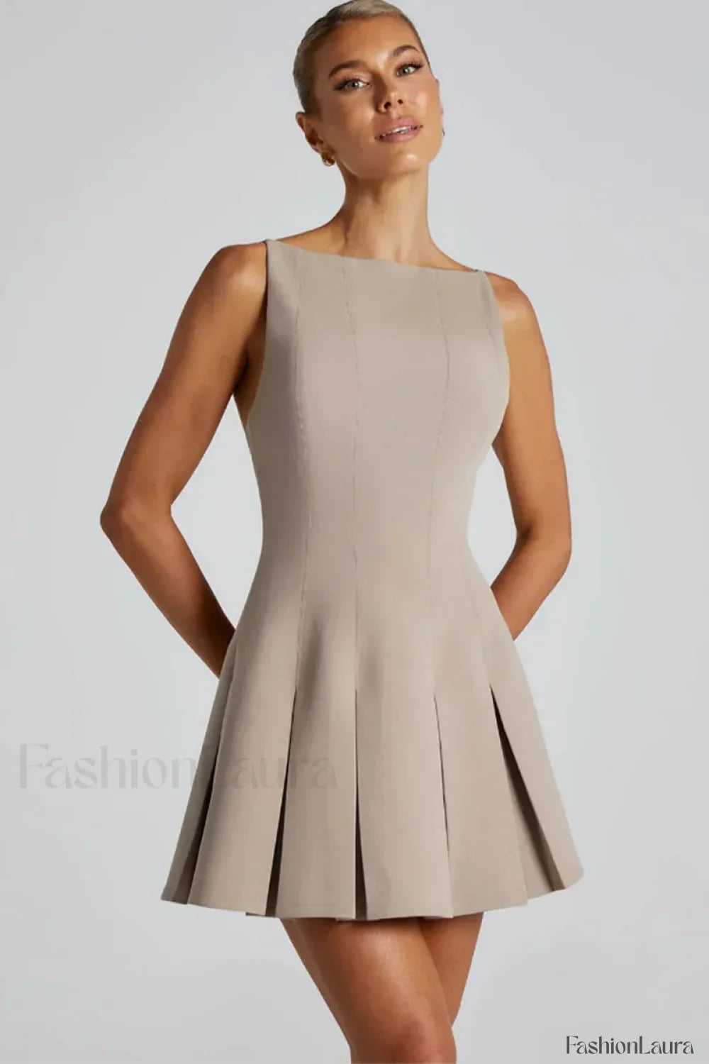 High Waist A Line Mini Dress Apricot / S