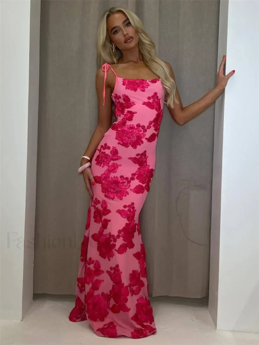 High Waist Backless Floral Dress