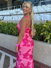 High Waist Backless Floral Dress