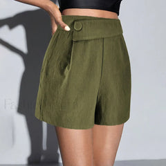 High Waist Cotton Linen A line Chic Office Lady Short