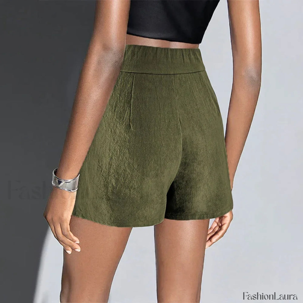 High Waist Cotton Linen A line Chic Office Lady Short