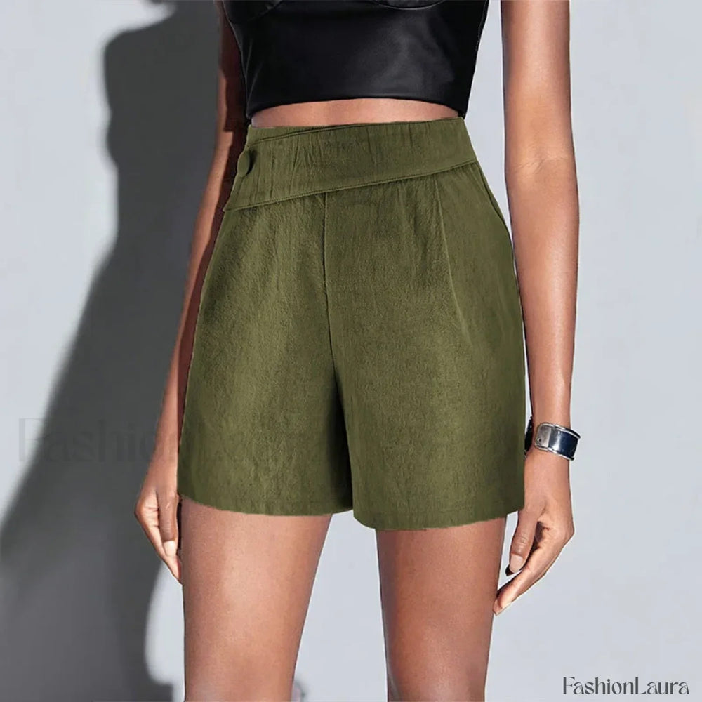 High Waist Cotton Linen A line Chic Office Lady Short