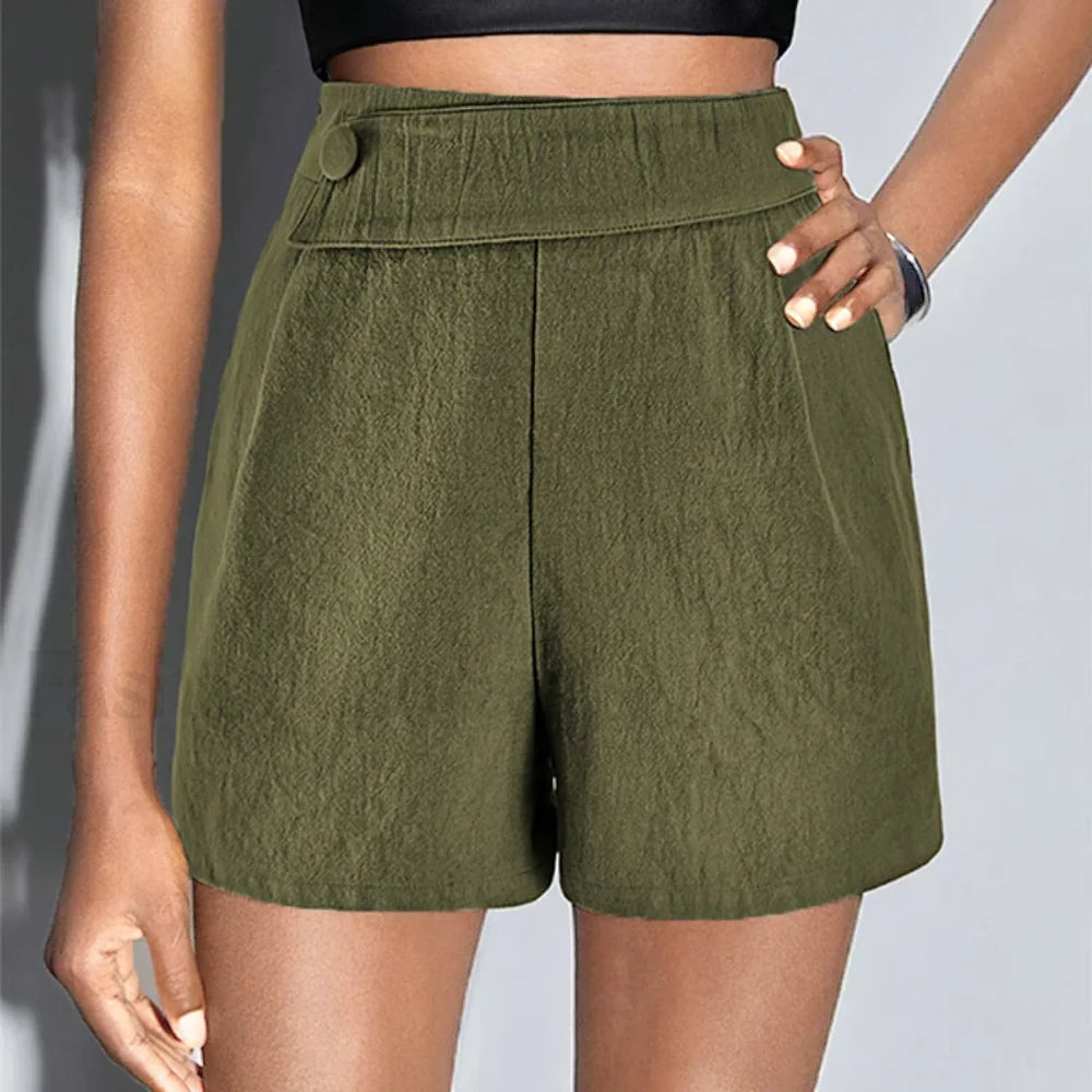 High Waist Cotton Linen A line Chic Office Lady Short