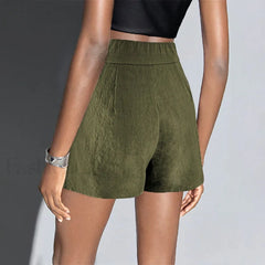 High Waist Cotton Linen A line Chic Office Lady Short
