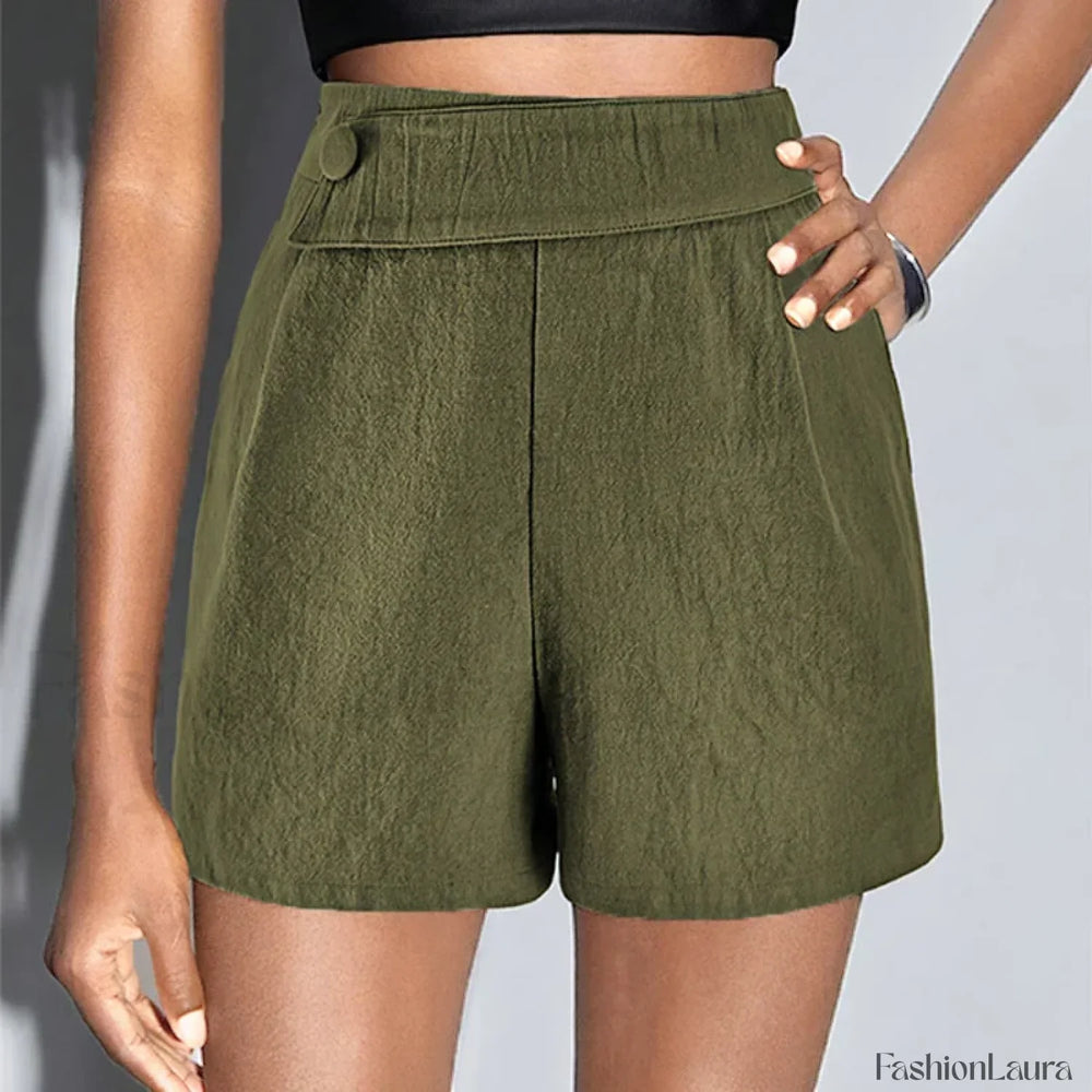 High Waist Cotton Linen A line Chic Office Lady Short