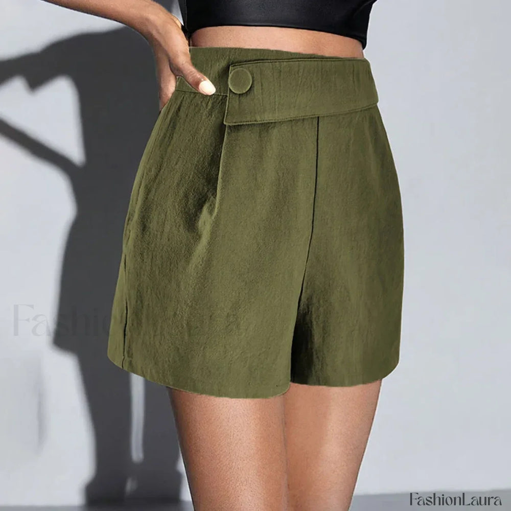 High Waist Cotton Linen A line Chic Office Lady Short