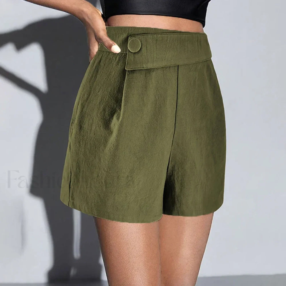 High Waist Cotton Linen A line Chic Office Lady Short