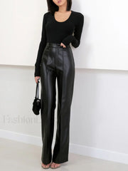 High Waist Faux Leather Pants Black / XS Pants