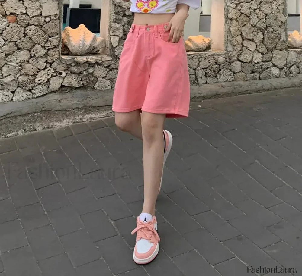 High Waist Five Point Loose Wide Leg Denim Short