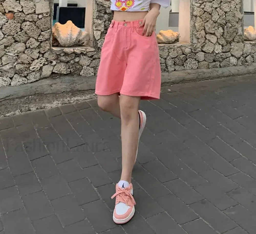 High Waist Five Point Loose Wide Leg Denim Short