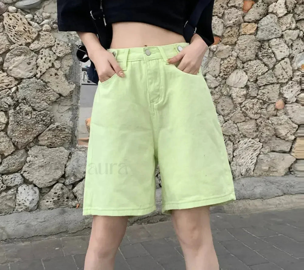 High Waist Five Point Loose Wide Leg Denim Short