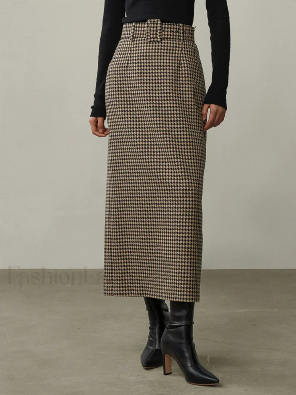 High Waist Graceful Houndstooth Midi Skirt Skirts