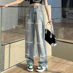 High Waist Harajuku Pink Lace up Streetwear Jeans Beige / XS