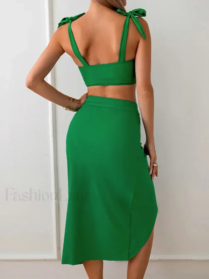 High Waist Lace Up Three Piece Set