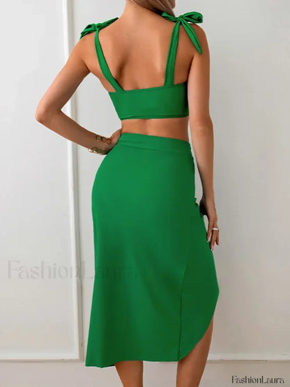 High Waist Lace Up Three Piece Set