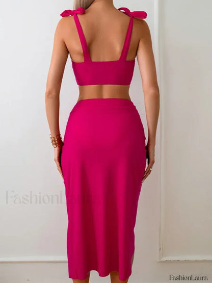 High Waist Lace Up Three Piece Set