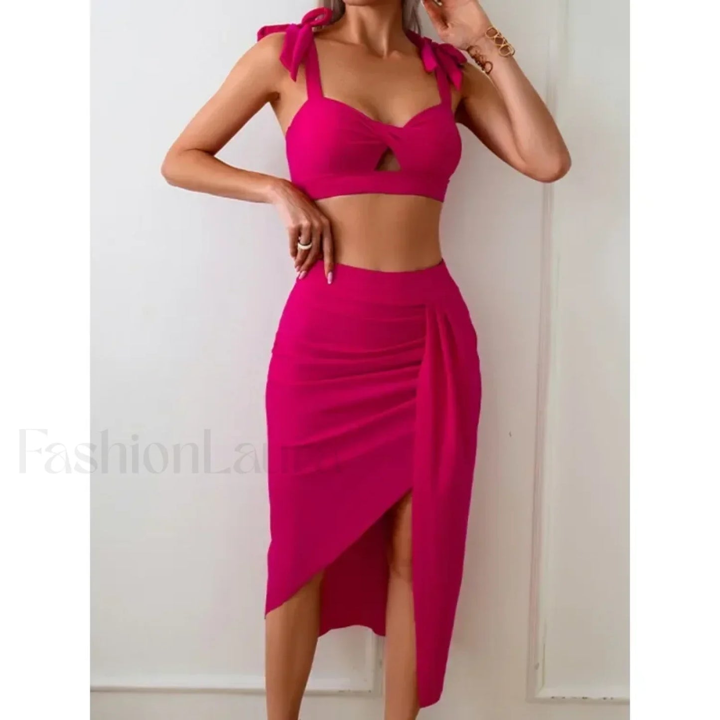 High Waist Lace Up Three Piece Set Watermelon red / S