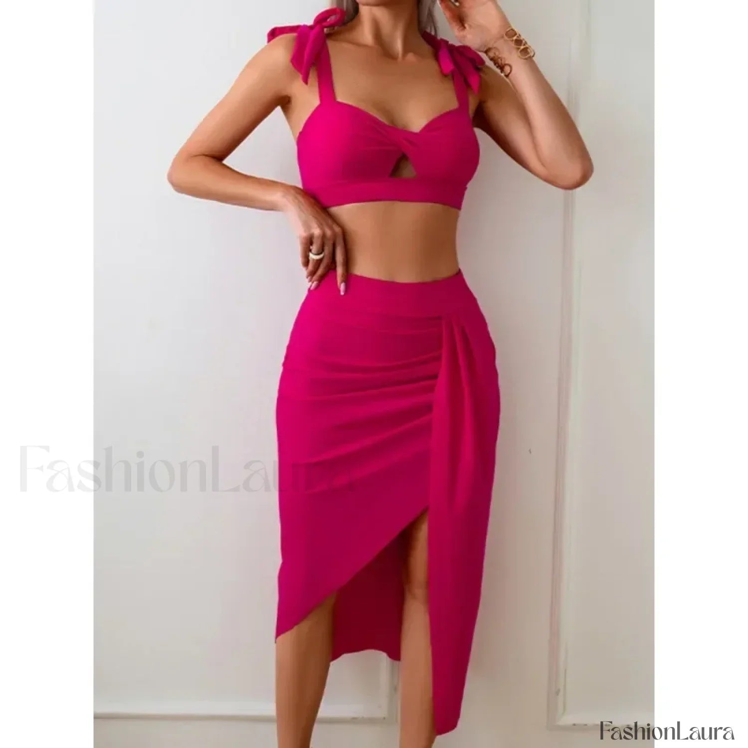 High Waist Lace Up Three Piece Set Watermelon red / S