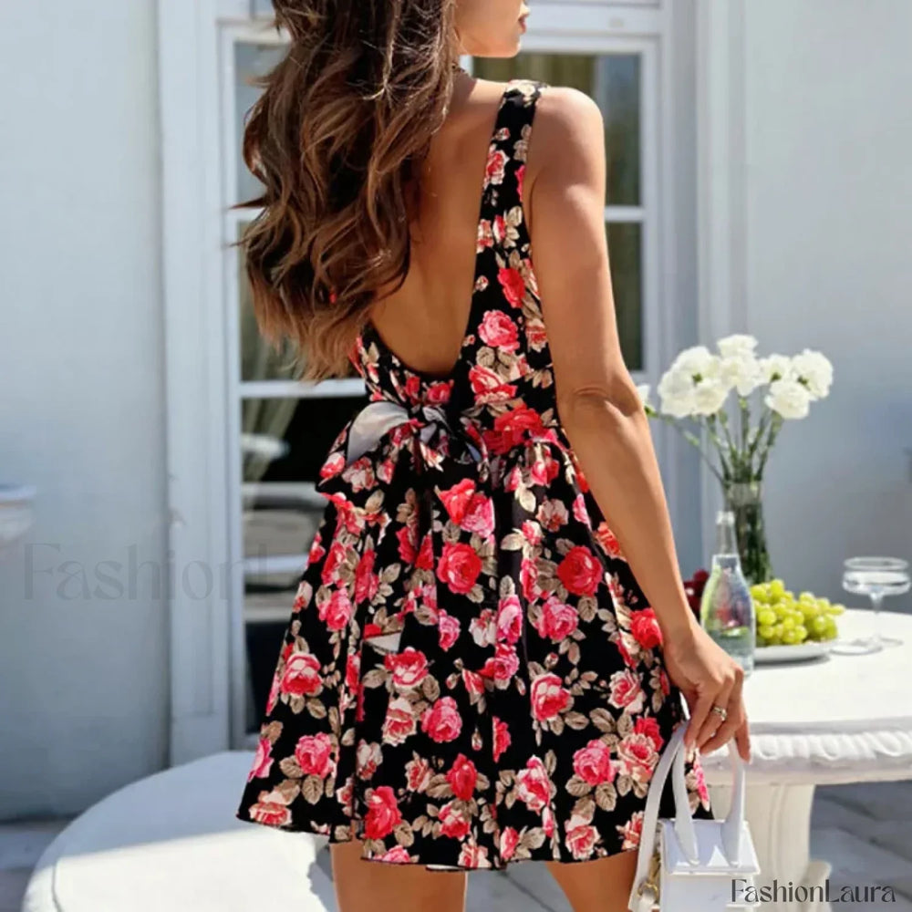 High Waist Pleated Floral Dress