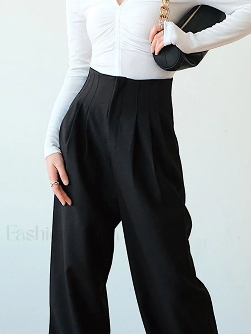 High Waist Pleated Trendy Wide Leg Pants Pants