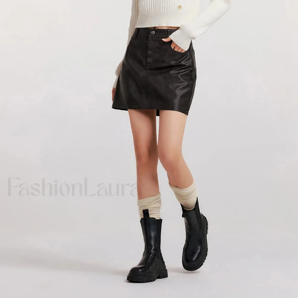 High Waist PU Leather Cool Skirt