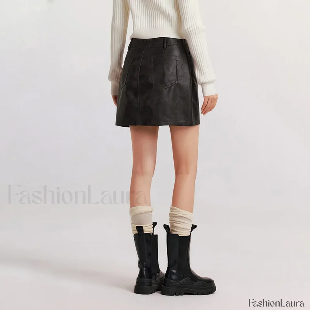 High Waist PU Leather Cool Skirt