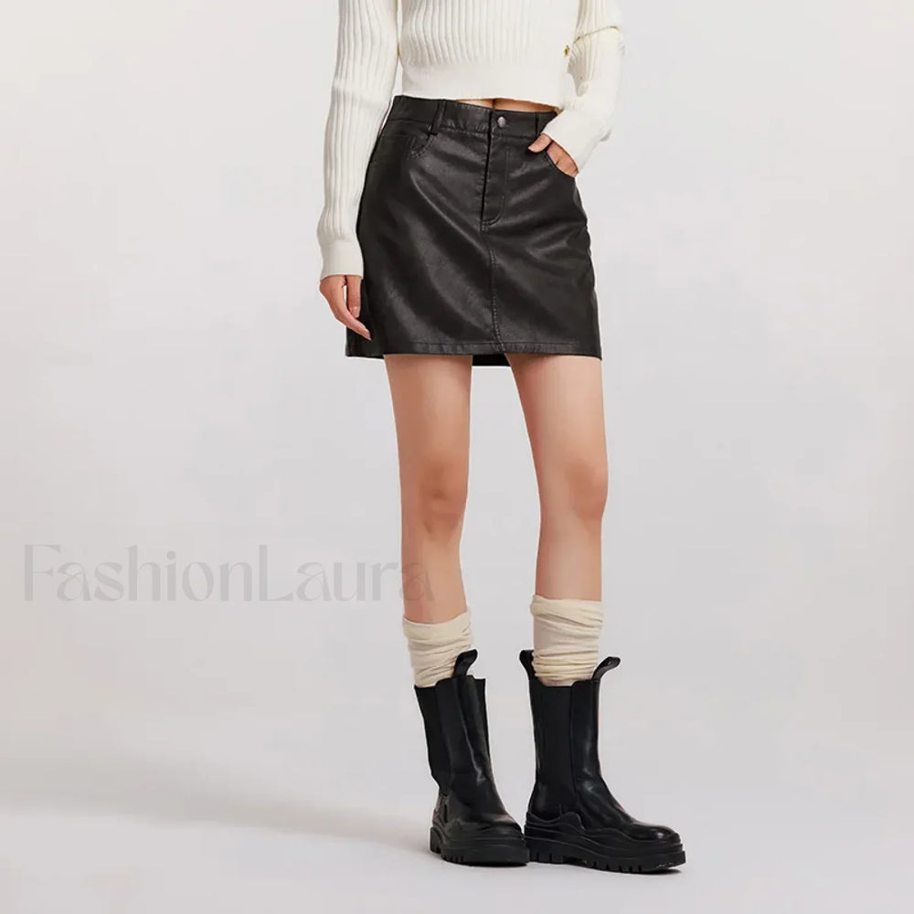 High Waist PU Leather Cool Skirt