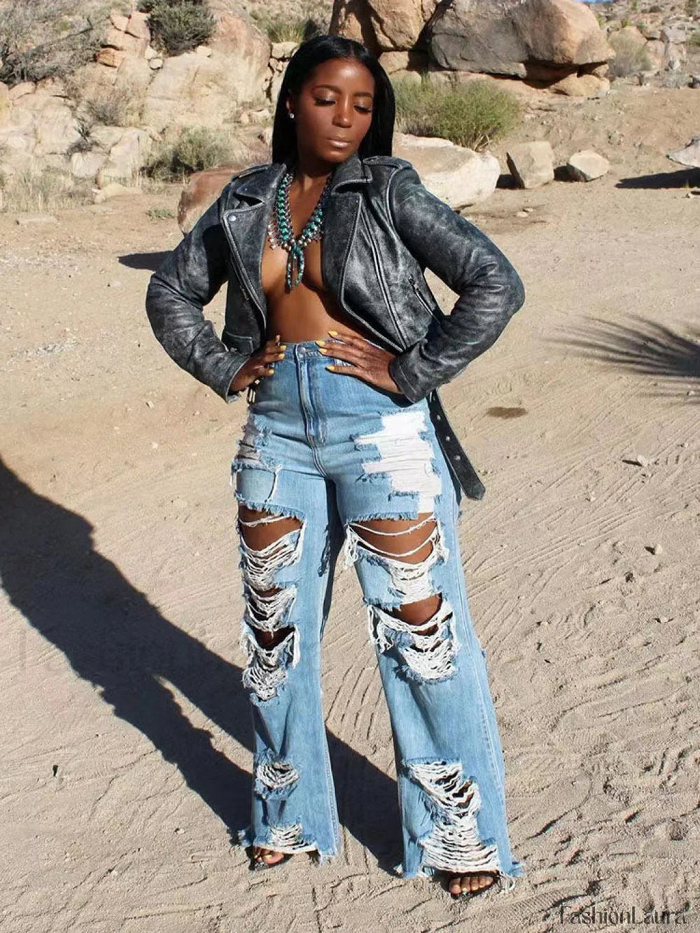 High Waist Ripped Jeans Jeans