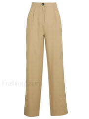 High Waist Solid Straight Pants Pants