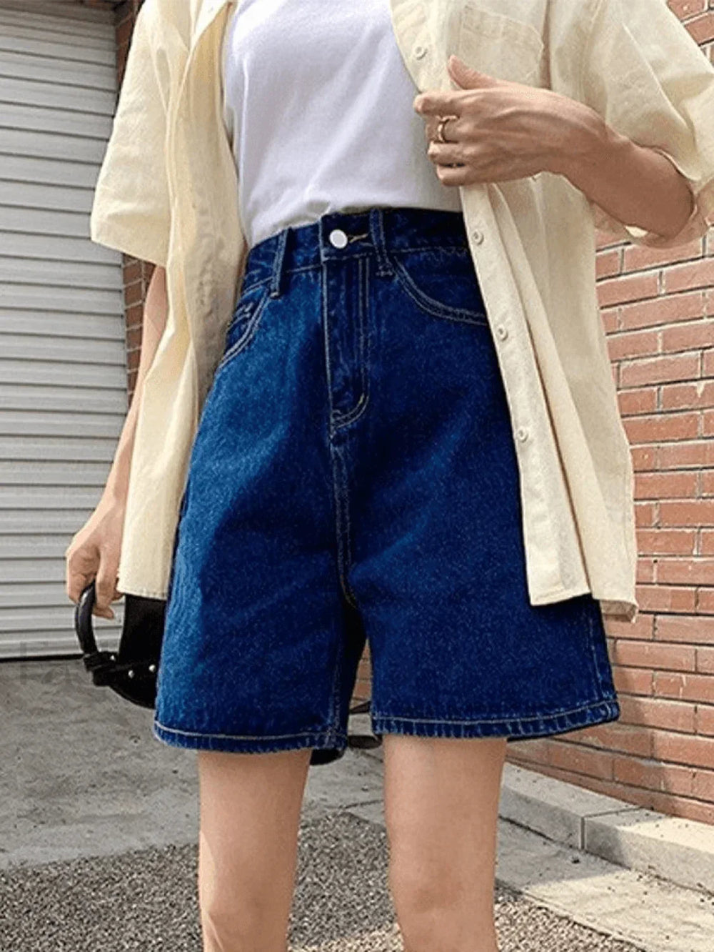 High Waist Straight Leg Denim Shorts Shorts