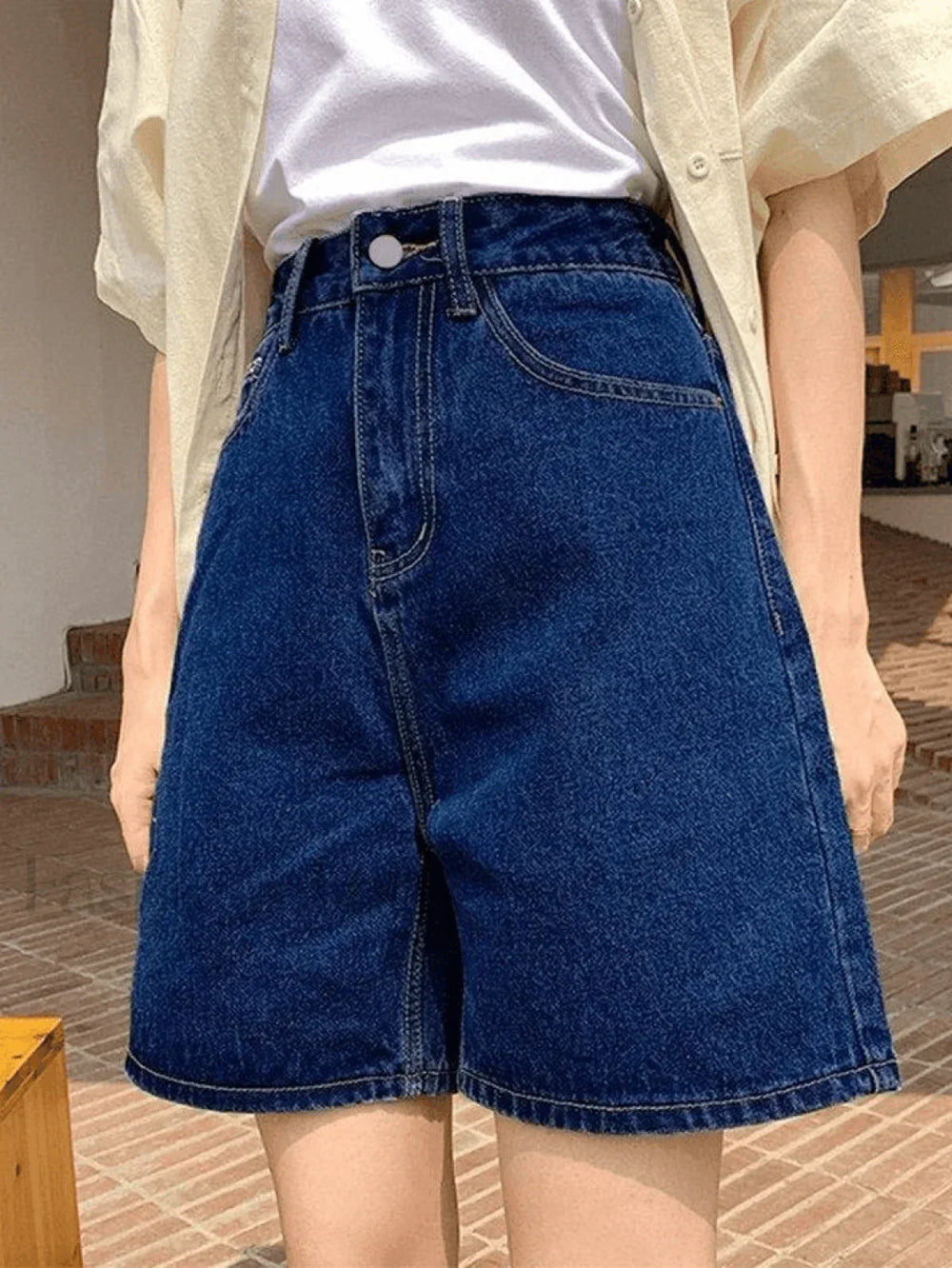 High Waist Straight Leg Denim Shorts Shorts