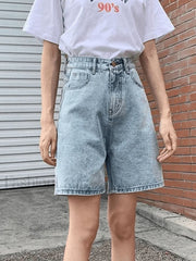 High Waist Straight Leg Denim Shorts Shorts