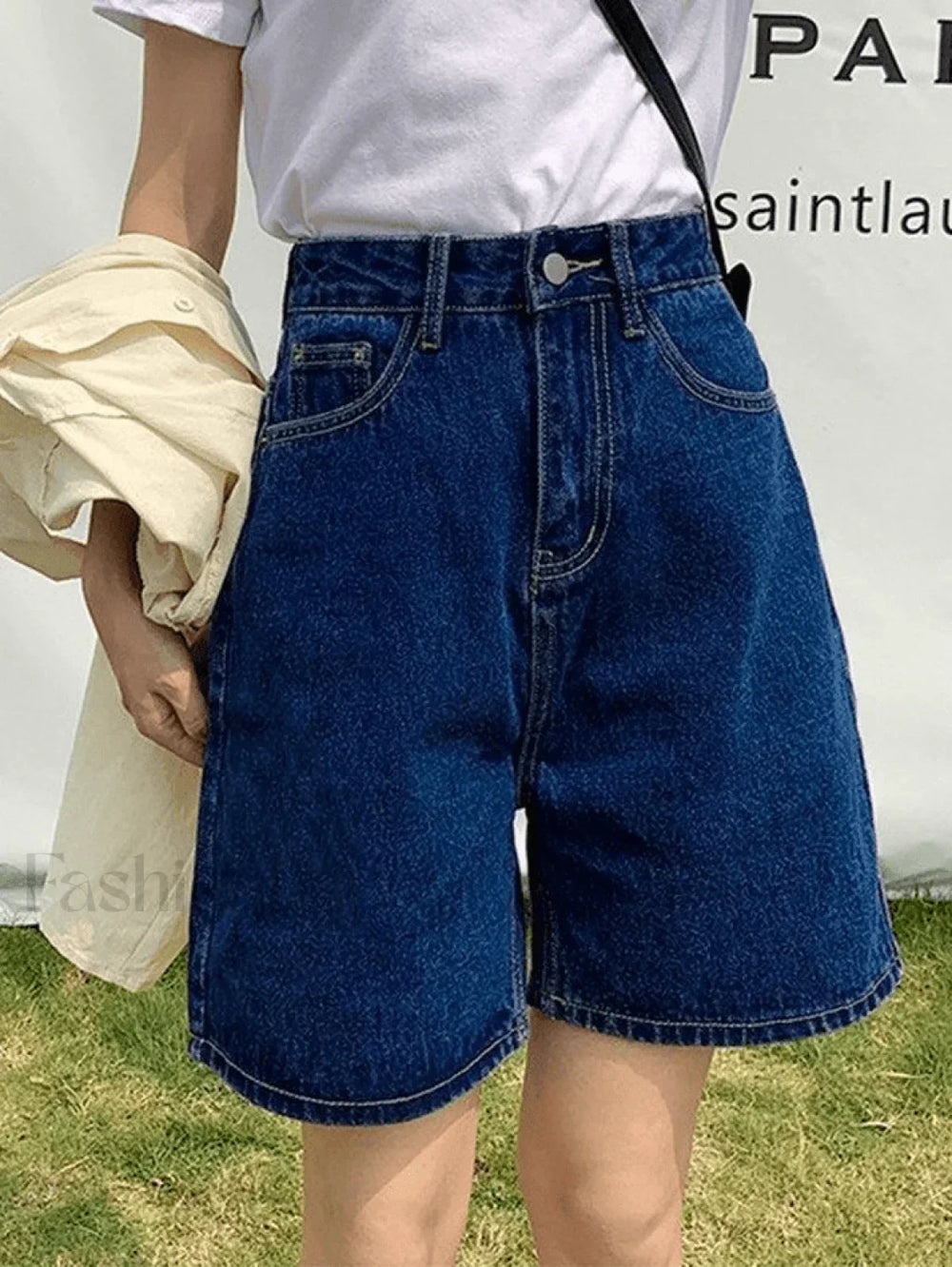 High Waist Straight Leg Denim Shorts Shorts