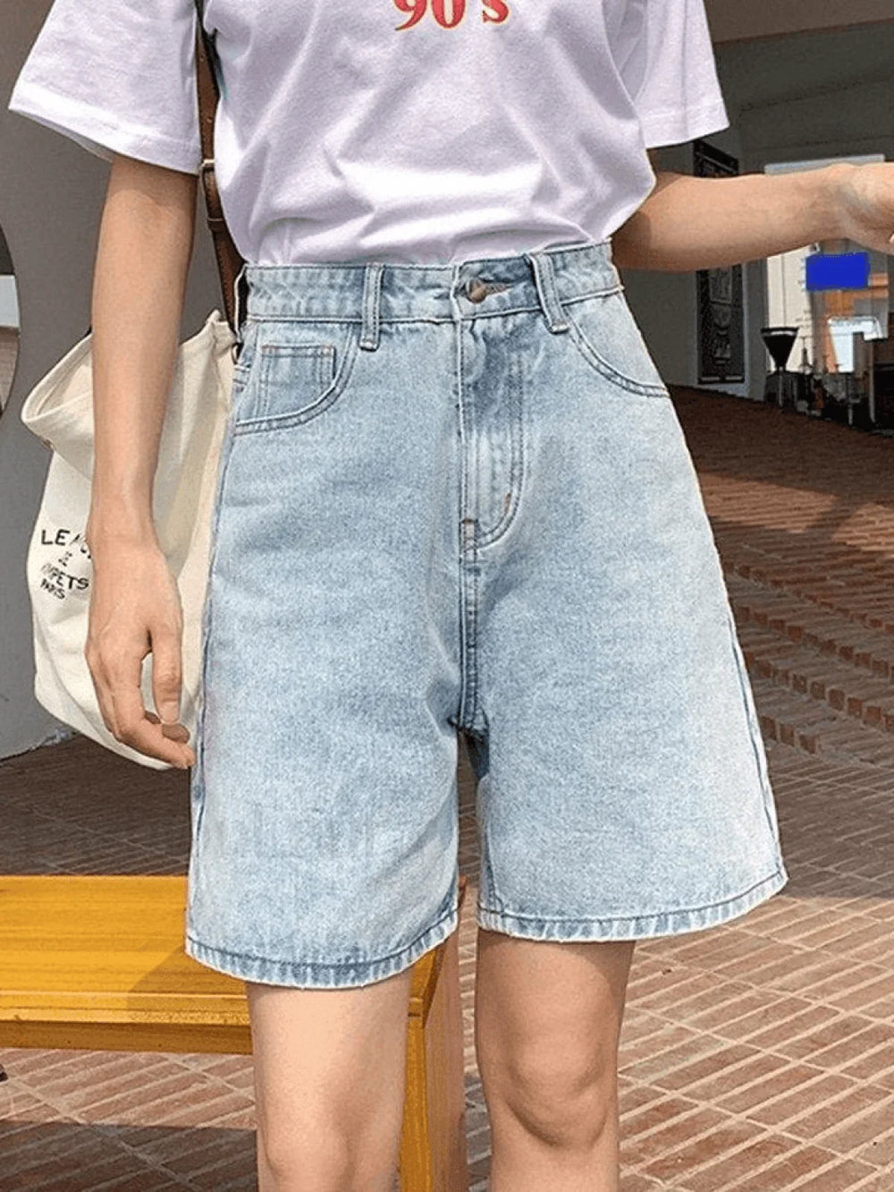 High Waist Straight Leg Denim Shorts Shorts