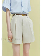 High Waist Twill Pleated Office Lady Short