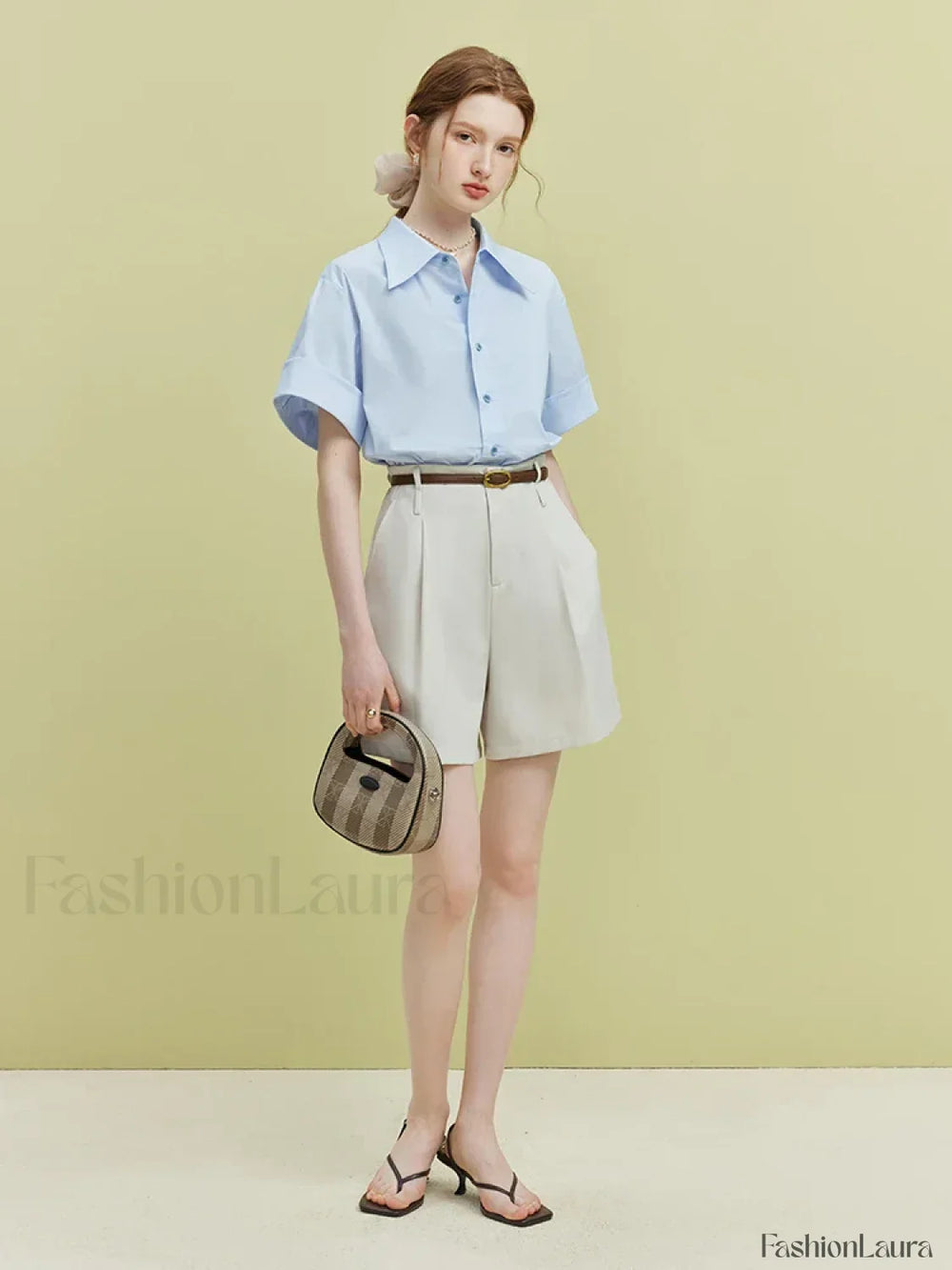 High Waist Twill Pleated Office Lady Short APRICOT / S