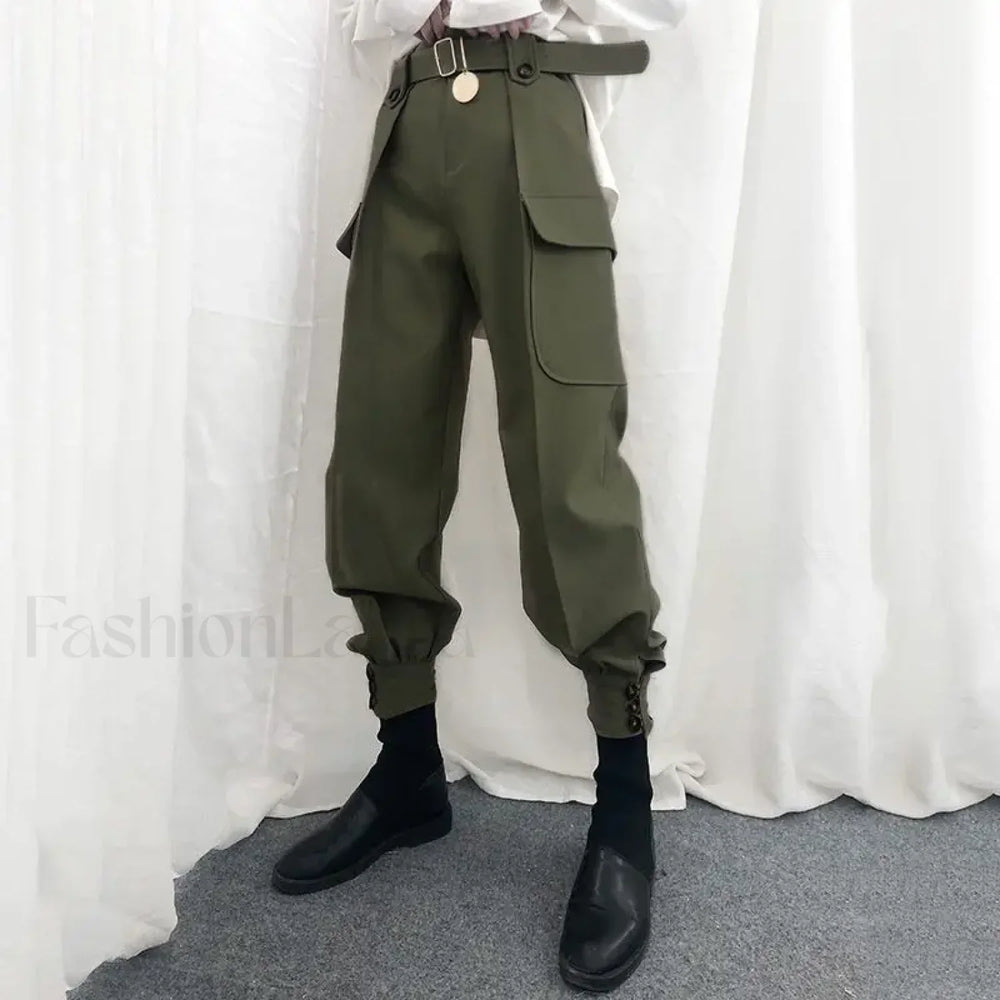 High Waist Vintage Harajuku Cargo Pants for Halloween army green / S