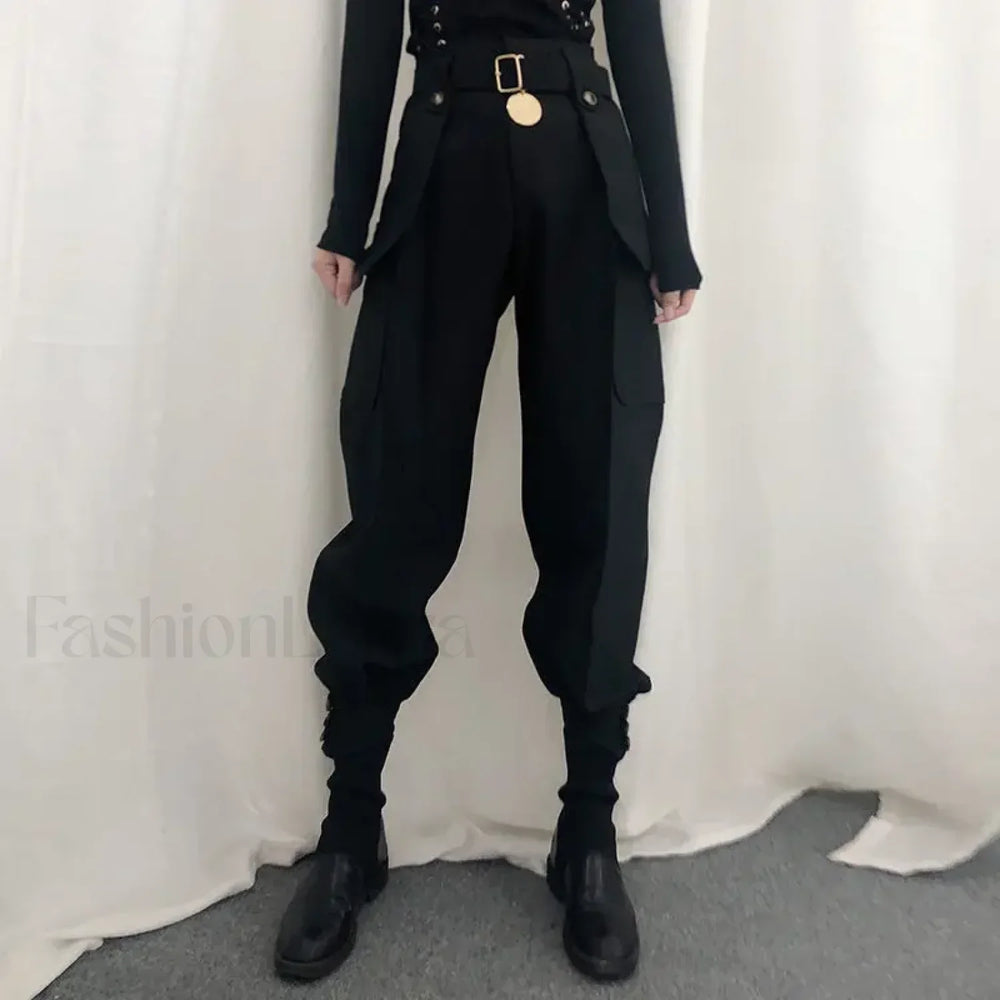 High Waist Vintage Harajuku Cargo Pants for Halloween Black / S