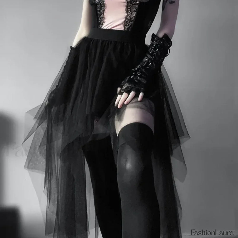 High Waisted Gothic Net Yarn Summer Skirt