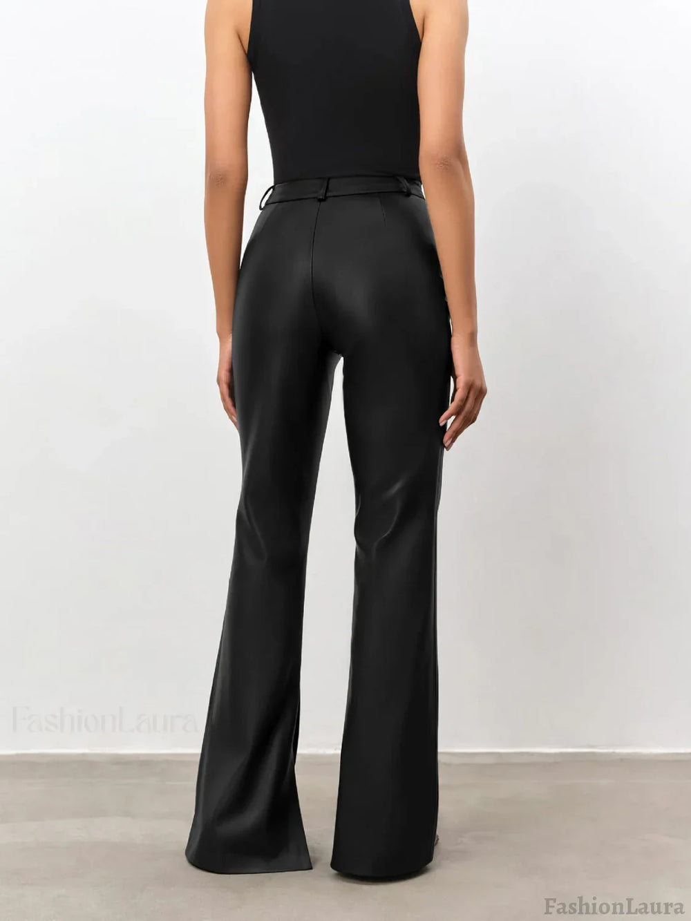 High Waisted Leather Straight Leg Flare Pants Pants