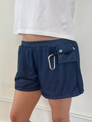 High Waisted Pleated Wide Leg Bermuda Beach Summer Short Blue / S
