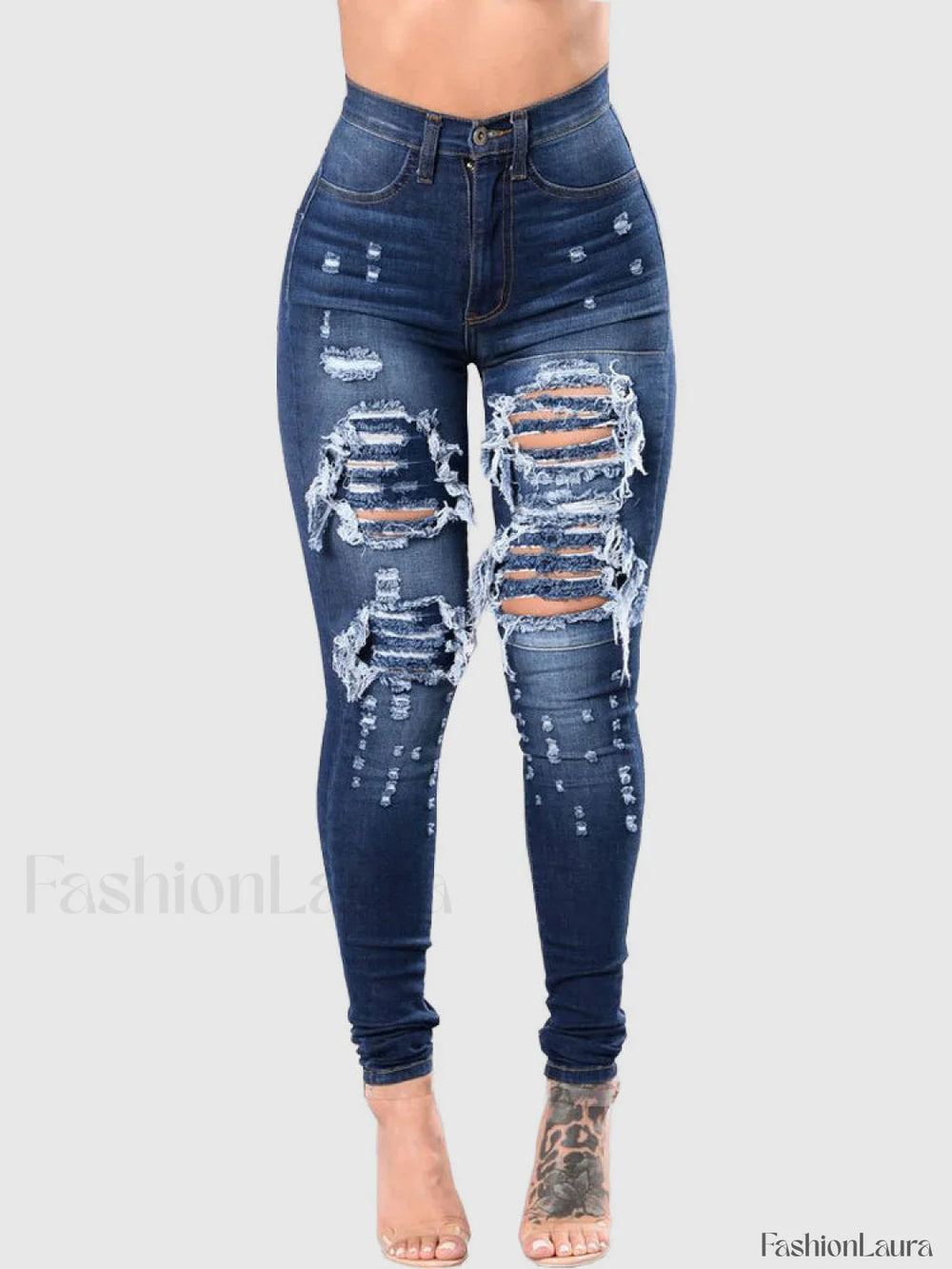 High Waisted Skinny Ripped Jeans Jeans